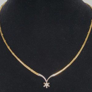 18K Two-Tone Gold Solitaire Diamond Link Chain Necklace